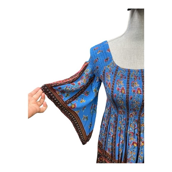 Altar'd State Angie Bell Sleeve boho Mini Dress size M smocked off shoulder - Picture 6 of 12